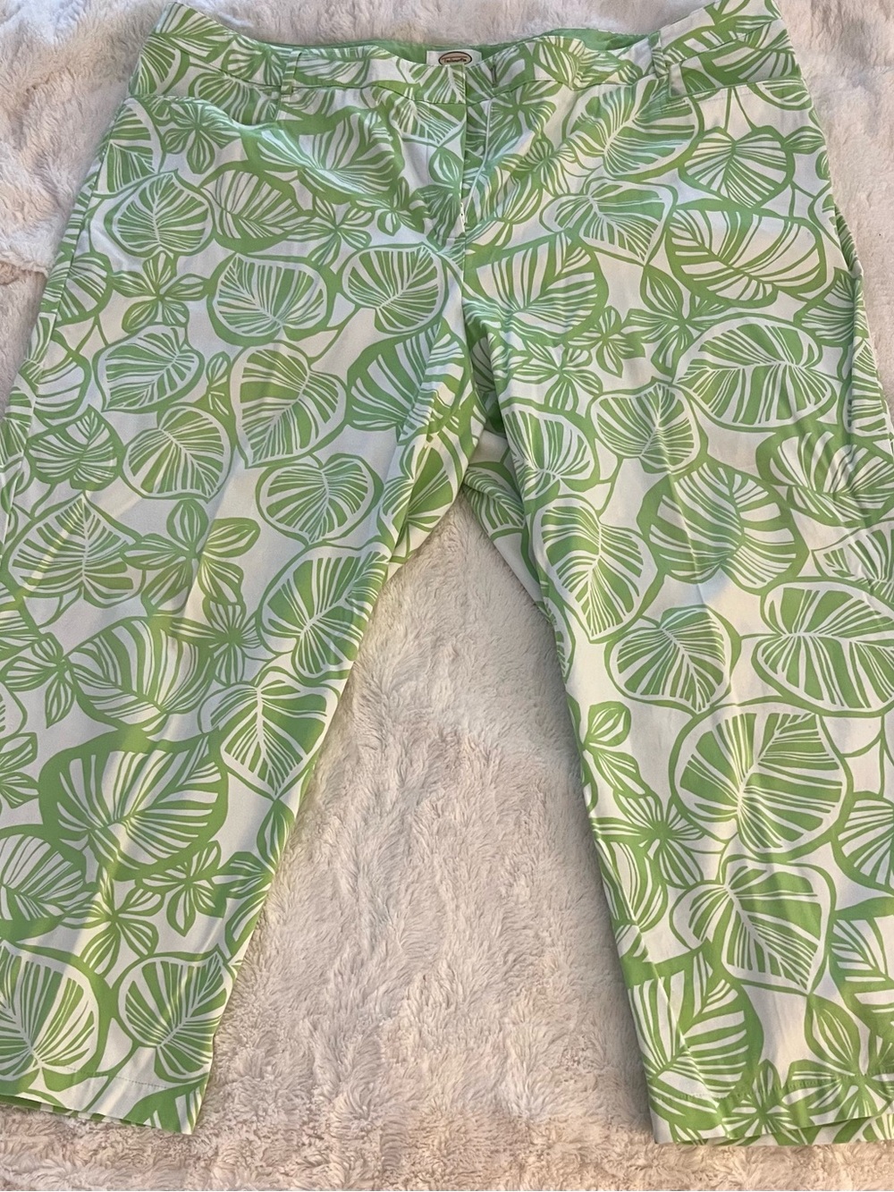 Talbots White and Green Leaf Print Capri Pants